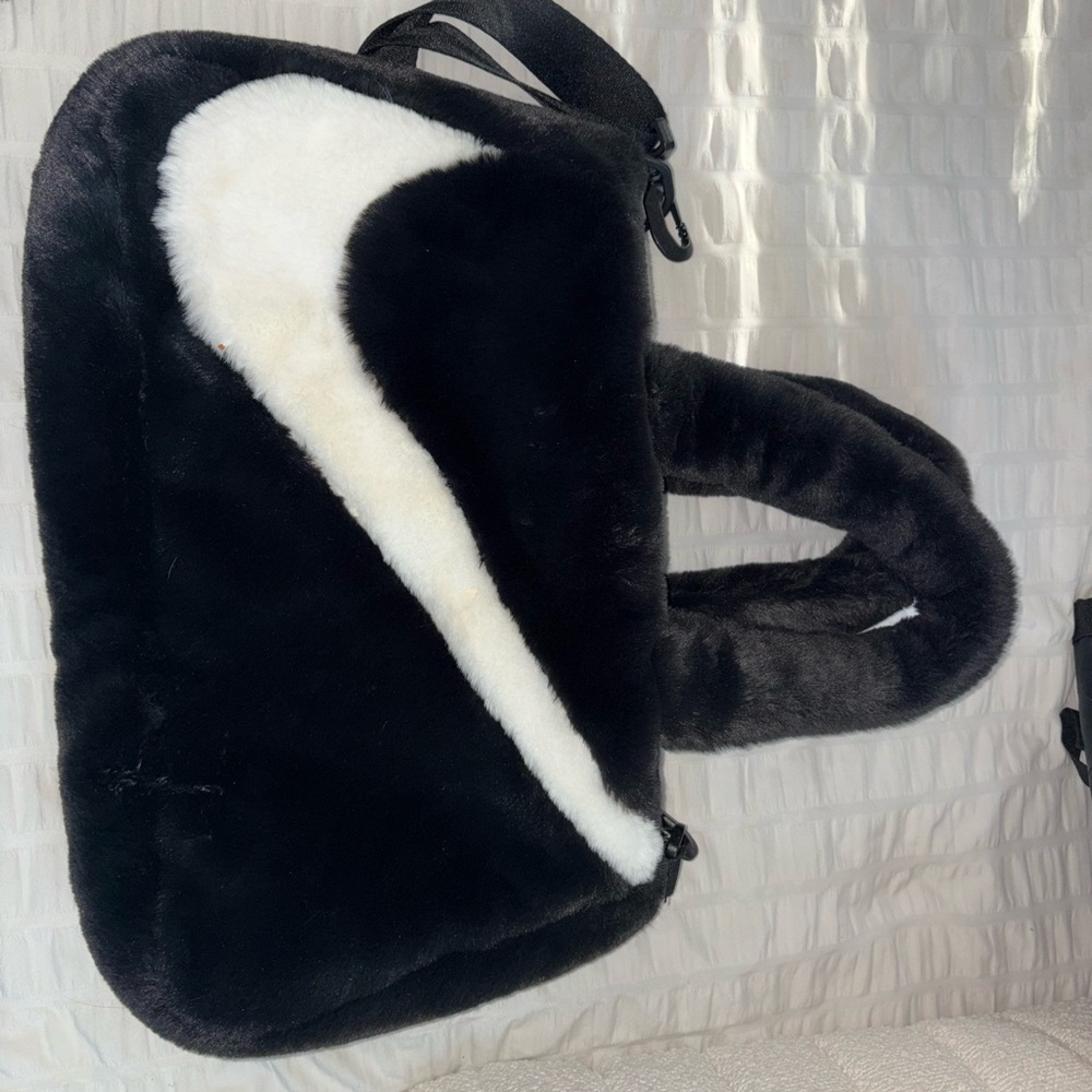 Black and White Nike Faux Fur Tote Bag